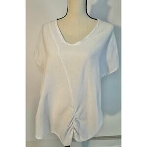 Oh My Gauze! White Ruched Tee M Cotton Top Cap Sleeve T-shirt Size 2 M